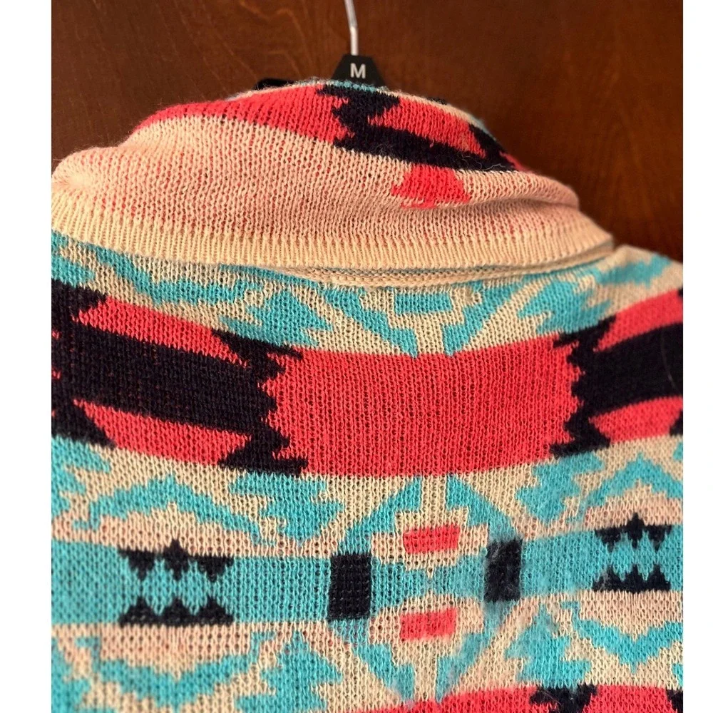 Bohemian Navajo Geometric Print Sleeveless Open Front Waterfall Vest Size S EUC‎